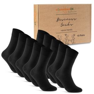 10 Paar Premium Socken Herren & Damen Komfort Business-Socken aus gekämmter Baumwolle mit Pique-Bund - 70101T Schwarz 43-46