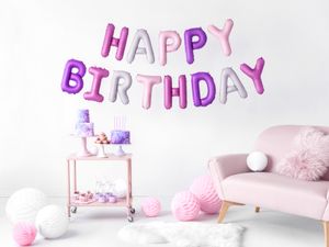Happy Birthday Buchstaben - Girlande aus Folienballons rosa / lila