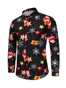 Herren Weihnachtshemd Langarm Hemden Christmas Shirt 3D Druck Slim Fit Freizeithemd Weihnachtsorange, Größe: S