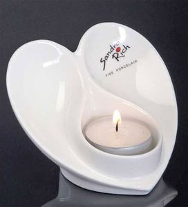 Porzelllan Teelichthalter ANGEL HERZ H. 7,5cm D. 10cm Sandra Rich