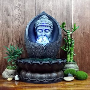 Zimmerbrunnen Ornament Tischplatte Brunnen mit LED-Beleuchtung 4 Farbe Automatischer Wechsel einzigartige Buddha Weihnachten Dekorationen als Geschenk