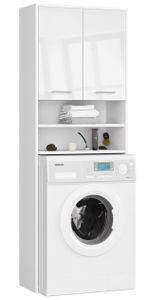 Waschmaschinenschrank, B64 x H180 x T30 cm, Gewicht 30 kg, Umbauschrank mit Ablagefach mit 2 Türen, 2 offene Ablagefächer Farbe: Weiß