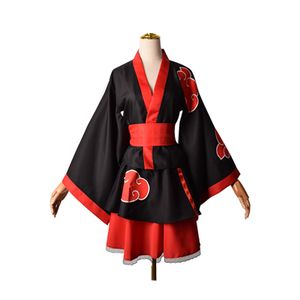 Damen Anime Naruto Cosplay Costume Wafuku Rock Anzug Party Cosplay Kostüme Geschenk Schwarz Rot Gr. M