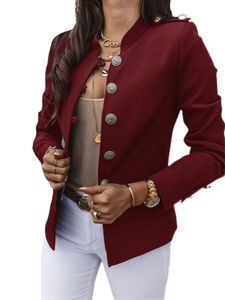 Damen Blazer Langarm Business Jacken Arbeiten Gegen Hals -Strickjacke Lässig Einfarbige Blazer, Farbe:Bordeaux, Größe:3Xl