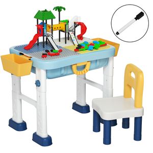 COSTWAY 6 in 1 Kinder Spieltisch Set höheverstellbar Sandtisch mit Stuhl für Kinderzimmer und Kindergarten
