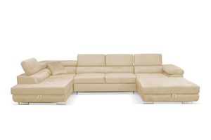 Wohnlandschaft Aller Monolith U XXL-Ecksofa mit Schlaffunktion und zwei Bettkästen in Hellbeige, linke Seite