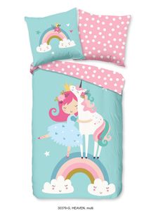 Good Morning Kinder Bettwäsche mit Einhorn und Regenbogen - 135x200 cm - 100% Baumwolle