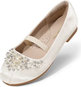 DREAM PAIRS Mädchen Mary Jane Ballerina Flache Schuhe Elegante Prinzessin Schuhe, Partys Hochzeiten für Kleinkind, Kinder Elfenbein 33.5 AURORA-03