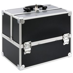 Kozmetický kufrík AREBOS, kozmetický kufrík, 15 l, 5 priehradiek, hliník, vrátane zámku a kľúča, zamatová vložka, 32 x 27 x 22 cm, čierny