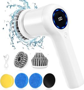 Elektrischer Reinigungsbürste, Handheld Spin Scrubber kabelloser Power-Schrubber mit 5 Bürstenköpfen Digitalanzeige Spin Scrubber