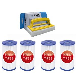 Bestway - Typ IV-Filter geeignet für Filterpumpe 58391 - 4 Stück & WAYS Scheuerbürste