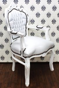 Barock Esszimmer Stuhl mit Armlehnen Weiß / Weiß
