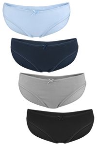 Fabio Farini - 4 Stück Damen Bikinislip Unterhosen - Unterwäsche aus Baumwolle mit Stretch im klassisch sportlichen Design mit Schleifchen Größe: XL