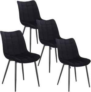 WOLTU 4 x stoličky do jedálne Čalúnené stoličky s operadlom, zamat a kov, čierne