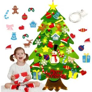Weihnachtsbaum Filz, 33pcs Filz Weihnachtsbaum Kinder, DIY Filz Weihnachtsbaum, Mit Led Lichter Für Kinder Weihnachten Geschenk