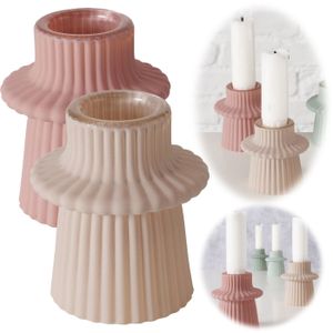 LS-LebenStil 2x Glas Kerzenständer Rosa Set Stabkerzenhalter Kerzenhalter Kerzenleuchter