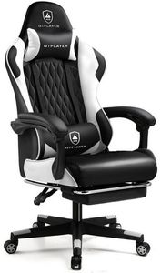 GTPLAYER Herní židle Gamer Chair, ergonomická kancelářská židle s podnožkou, herní křeslo s nosností 150 kg, opěrkou hlavy a bederní opěrkou bílá
