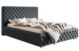 GRAINGOLD Glamour Bett 120x200 cm Agis - Doppelbett mit Lattenrost & Bettkasten - Polsterbett - Dunkelgrau