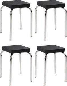 Hocker - 36 x 36 cm - Schwarz - Kunstleder - verchromtes Metallgestell - stapelbar - 4er Set