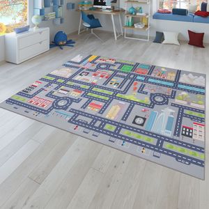 Spielteppich Kinderzimmer Teppich Kinderteppich Kurzflor Straßen Design, In Grau Größe 120x160 cm