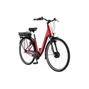 FISCHER E-Bike Pedelec City CITA 1.0, Rahmenhöhe 44 cm, 28 Zoll, Akku 317 Wh, Vorderradmotor, tiefer Einstieg, Rücktritt, Nabenschaltung, LED Display, rot