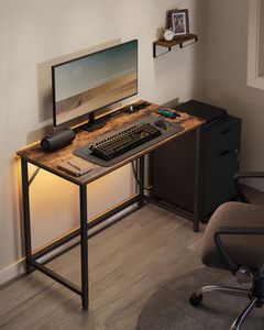 VASAGLE Schreibtisch, mit LED-Beleuchtung, Steckdosenleiste, 50 x 100 x 76, vintagebraun