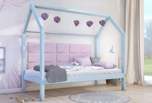 NALA Kinderbett Hausbett Holzbett 70x140 Blau 100% Kieferholz ohne Schutzgitter Beinhöhe 23cm