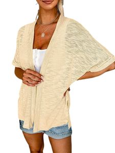 Damen Strickjacken Open Front Strand Shirt Baggy Loose Sommer Cover Up Outdoor Mantel Aprikose,Größe 2XL