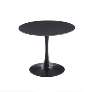 CasaDolce INTERLA 2 jedálenský stôl, čierny, 90x75 cm, mramorový vzor, spekaný kameň, kovová podnož
