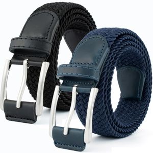 2 Stück Uni Gürtel, Elastischer Stoffgürtel Geflochtener, Stretchgürtel Dehnbarer Gürtel für Damen und Herren (Schwarz + Navy blau)