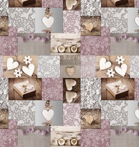 PVC Tischdecke Amore Wachstuch · Breite & Länge wählbar · abwaschbare Tischdecke · Herz Hochzeit Liebe Rosa Grau , Größe:140 x 220 cm