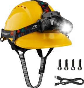 Mustbau GM16-HL Schutzhelm mit LED, Bauhelm für Erwachsene, mit Gestensensor-LED-Licht, Lange Batterielebensdauer Geeignet für Baustellen, Nachtarbeit, Angeln, ABS-Material für Männer und Frauen