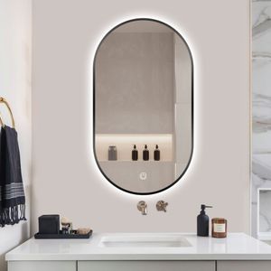 SensaHome – Ovaler Badezimmerspiegel – schwerer Rahmen – mit dimmbarer LED-Beleuchtung – dimmbar – Wandspiegel – 50 x 90 cm
