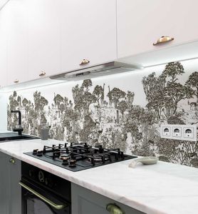 Küchenrückwand Savanne Malerei schwarz weiß selbstklebend, groesse_krw:400 x 60cm