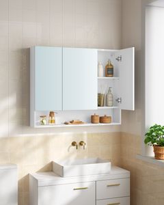 VASAGLE Badezimmerschrank mit 3 Türen, Spiegelschrank, Badschrank, offenes Fach, verstellbare Ablagen