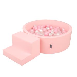 KiddyMoon spielplatz aus schaumstoff mit rund bällebad (100 bälle) ballgruben für babys spielbad hindernisläufen, hergestellt in der eu, pink:puderrosa/perle/transparent