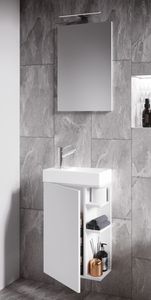 VCM 3-dielna súprava kúpeľňového nábytku WC pre hostí kúpeľňa pre hostí umývadlo umývadlo malé úzke zrkadlo Lumia biela