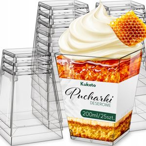 Kuketo | Dessertschalen Set - 200 ml - Transparent - Elegante quadratische Form - 25 Stück