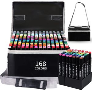 Graffiti Stifte, Textmarker, Dual Tip Sketch Marker, 168 Farben Permanent Marker Stifte Set, für Design, Zeichnen, Graffiti, Erwachsene Färben, Manga