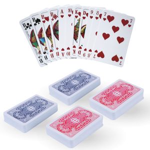 Spielkarten französisches Blatt, 55 Pokerkarten - Farbe Rot und Blau, Ink. Joker, 9cm x 6cm, Canasta Kartenspiel, Karo, Herz, Pik, Kreuz 2x Rot - 2x Blau