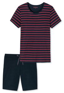 SCHIESSER Dámské pyžamo, krátké, dvoudílné - krátké, kulatý výstřih, žerzej, pruhované červené M