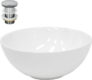 LuxeBath Waschbecken Aufsatzwaschbecken Rund, Ø 32x13,5 cm, Weiß, aus Keramik, inkl. Ablaufgarnitur ohne Überlauf