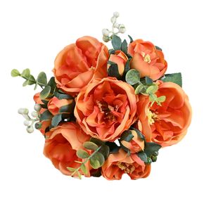 Hochzeitsstrauß realistische romantische ästhetische dekorative Kunstseidenblume 10-köpfige Simulation Hibiskus Hochzeitsdekoration-Dunkelorange