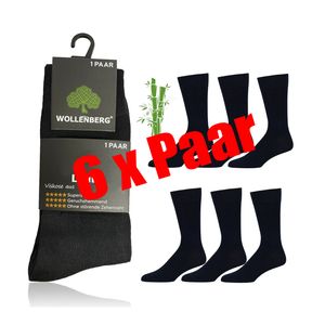 WOLLENBERG® 6 Paar Bambus-Viskose Soft Socken Business Freizeit Lang Unisex Schwarz