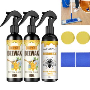 minhgoring 3*120ml Bienenwachs Spray, Möbelpflege Bienenwachs-Möbelpolitur mit 2 Schwamm und 2 Reinigungstuch, Bienenwachs Sprühreiniger Möbelpflegemittel