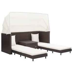 Hommie®  Ausziehbares 3-Sitzer-Schlafsofa mit Dach Poly Rattan Braun