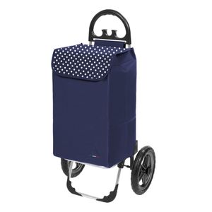 Einkaufstrolley KILEY XXL Blau gepunktet mit 78l Fassung & Seitentaschen - Extragroße, leise & abnehmbare Gummiräder