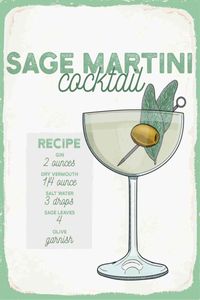 vianmo Dřevěná cedule Dřevěný obrázek 20x30 cm Sage Martini Cocktail Recipe