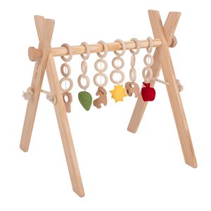 KiddyMoon Drevená hracia telocvičňa pre batoľatá so závesnými hračkami Montessori hracia hračka pre batoľatá Cvičenie Baby Gym, prírodná