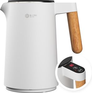BALTER Edelstahl Wasserkocher mit Temperatureinstellung, 45°C-100°C, Doppelwand, BPA frei, Warmhaltefunktion, 1.5L, 2200W, Weiß